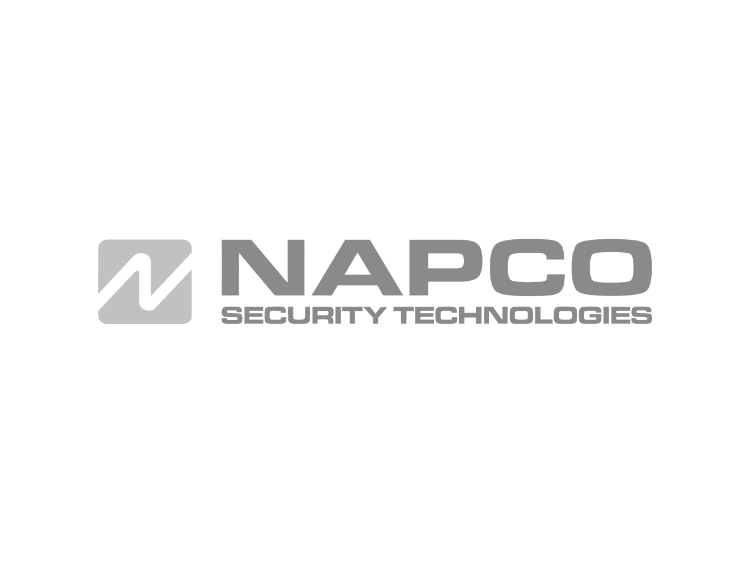 Napco Security Technologies logo featuring a modern design with bold text and a shield symbol.